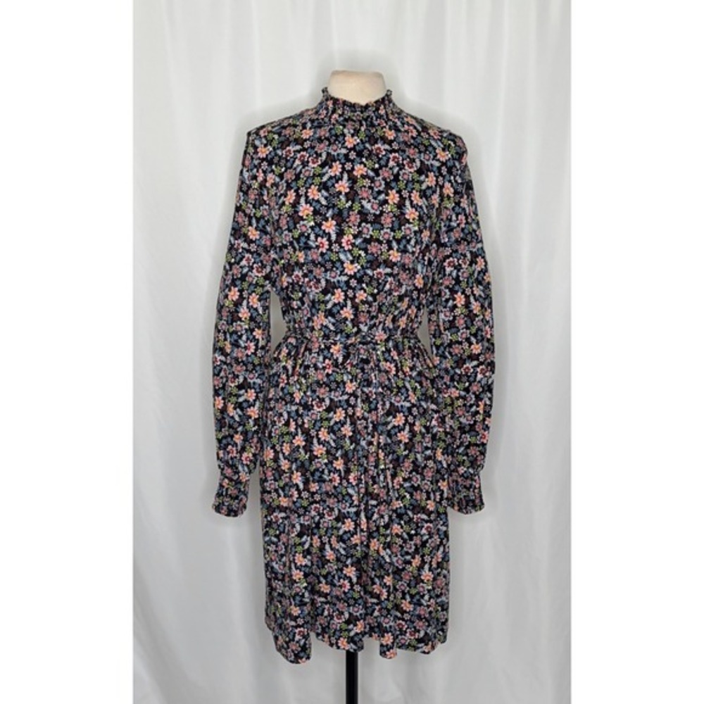 BODEN Floral Shift Dress Black Opulent Leaf Tie Waist Smocked 16 18 Tall Long - Picture 3 of 16